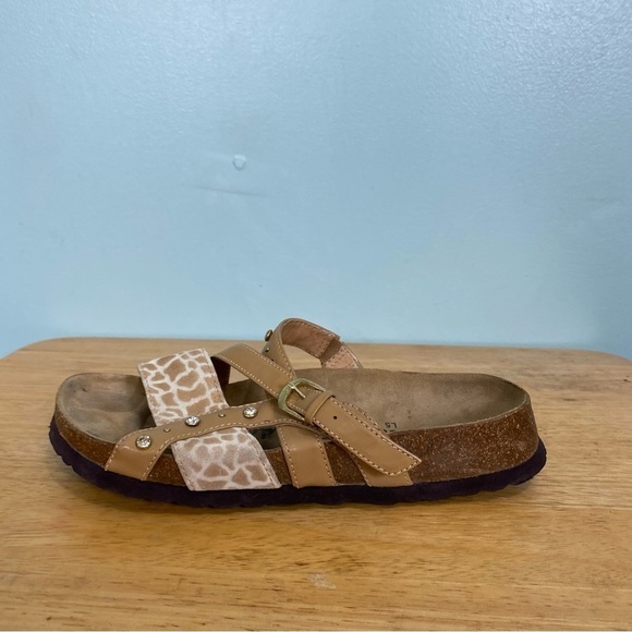 Betula Birkenstock Leather Strap Embellished Animal Cheetah Print Sandal‎ Sz 5 - Picture 2 of 9